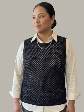 WORTHINGTON Open Knit Shimmer Sweater Vest PXL 21” p2p Black NWOT